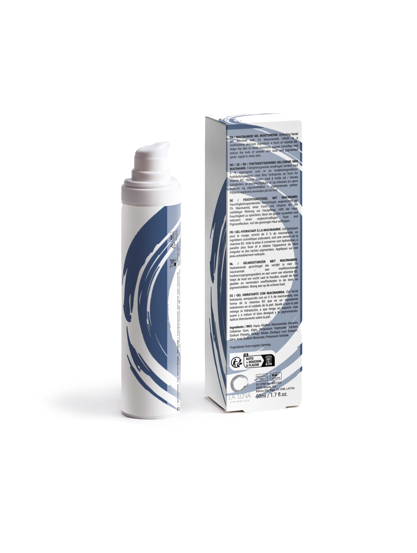 La Luna Niacinamide Gel Moisturiser – Lightweight Hydrating Face Gel with 5% Niacinamide (Vitamin B3) to Brighten Skin, Even Out Skin Tone, and Reduce Pigmentation. Infused with Ginkgo Leaf Extract and Algin for a Smooth, Radiant Complexion. Vegan, Gluten-Free, Nut-Free, and Suitable for All Skin Types.
